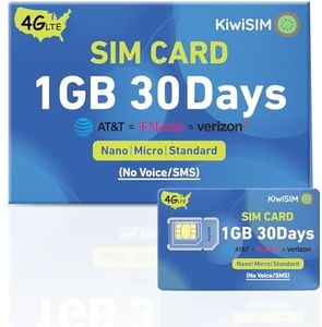 KiwiSIM 4G SIM Card 1GB 30Days, USA Nationwide Network Support for AT&T, T-Mobile and Verizon, Data SIM Card for Unlocked Security Camera/Router/Hotspot WiFI/GPS Tracker, No SSN Check(Activate Needed)