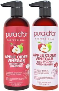 PURA D'OR Apple Cider Vinegar Thin2Thick Set Shampoo Conditioner for Regrowth, Hair Loss, Clarifying, Detox (2 x 16oz) Biotin, Keratin, Caffeine, Castor Oil, All Hair Type, Men/Women, Packaging varies