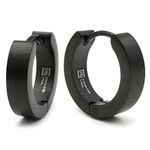 Pair Stainless Steel Hoop Huggy Men Earrings Brush Black 16mm