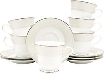 Dankotuwa Porcelain Platinum Luxury Cup and Saucer Set for Tea Coffee | Vegan | Scratch Resistant | Hard Chip Resistant | 200 ml | 12 Pieces (Set of 6) Menuna Platinum