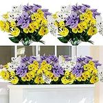 TOCHGREEN Artificial Fake Flowers Outdoor UV Resistant Artificial Pansies Wild Flowers Daisy 6 Bundles Faux Silk Flowers for Outdoors Garden Porch Window Box Home Wedding Farmhouse Decor (Muti-Color)