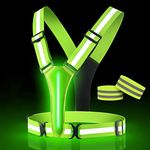 LED Reflective Running Vest Gear,Light Up Vest Runners Night Walking USB Rechargeable,Up to 11hrs Light with Adjustable Waist/Shoulder for Women Men Kid (Yellow, Adjustable)