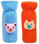 PRUEDDLE KIDS Soft Plush Stretchable Baby Feeding Bottle Cover for Baby Upto 250ml | Baby Bottle Feeding Cover Tote Bag Carrier Bag, Size-20x8x8cm(Sky Blue+Orange, Combo of 2)