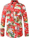 SSLR Mens Christmas Shirts Santa Claus Party Button Down Long Sleeve Shirts for Men, Red Green, Small