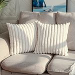 Joyouth Pack of 2,Double-Sided Faux Fur Plush Decorative Throw Pillow Covers Fuzzy Striped Soft Pillowcase Cushion Covers for Sofa Couch Bedroom White 16x16 inch