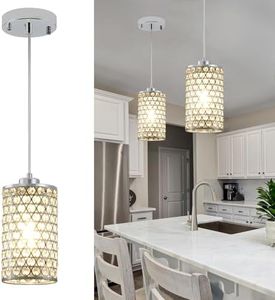 XSDeTu Crystal Pendant Light, Modern Chrome Crystal Chandelier, Adjustable Kitchen Pendant Hanging Light Fixture with Long Cord, Metal Ceiling Pendant Lighting for Kitchen Island, Dining Room, Hallway