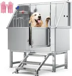 YITAHOME Dog Bathtub 50in, Professional Stainless Steel 304 Dog Bathing Station, Dog Grooming Tub w/Right Stairs, Floor Grate, Faucet, Pet Washing Station for Large, Medium, Small Pets