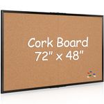 Board2by Extra Large Cork Bulletin Board 72" X 48", Foldable Notice Pin Board for Wall, Black Wood Framed 6'x4' Corkboard, Wall Mounted Noticeboard with 32 Push Pins for School, Home & Office