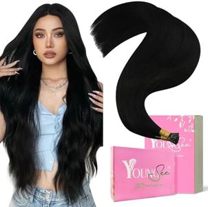 YoungSee I Tip Hair Extensions Black 22 Inch Itip Hair Extensions Real Human Hair Black Itips Hair Extensions Human Hair Jet Black 1g/s 50g I Tips Human Hair Extensions Black for Wedding