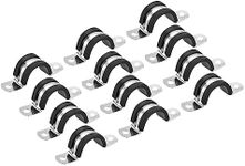 sourcing map 12Pcs 25mm(1") Cable Clamp, Rubber Pipe Strap Rubber Cushioned 304 Stainless Steel Hose Clamp U Shape Metal Clamp Tube Holder for Tube Pipe Wire