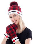 Belle Dame Maple Leaf Canadian Themed Winter Beanie Hat Mittens Gloves Set Warm Knit with Fleece Lined (HT497/GL497)