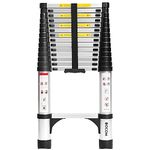 BOCOM 14.5 FT Aluminum Telescoping Ladder, Lightweight Multi-Purpose Collapsible Extension with 2 Triangle Stabilizers, Heavy Duty 330 lbs Max Capacity, Ideal for Home, RV, and Outdoor Work Silver