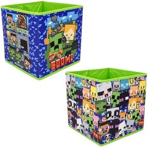 GAMER Officially Licensed Storage Boxes | 2 pack Foldable Storage Cubes Design | Perfect For Organising Children's Room, Kids Playroom (Minecraft Boom Design)