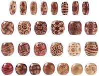 300pcs Printed Wood Beads Round & Oval Loose Wooden Dreadlock Beads for DIY Jewellery Making Hair Accessories