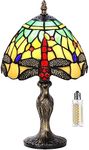 MIAOKE Table Lamp Stained Glass Crystal Bead Style Table Light, Handmade Desk Bedside Table Night Lamp, Antique Art Craft Gifts Lover Kid Living Room Bedroom Study Bookcase Desk Ligh(Green-W Dragonfly