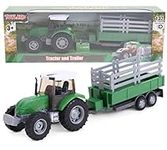 Toyland® 22.5cm Farm Tractor & Tanker/Trailer Set - Free Wheel Action - Boys Farm Toys (Green Trailer)