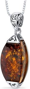 PEORA Genuine Baltic Amber Gallery Drop Pendant Necklace for Women 925 Sterling Silver, Rich Cognac Color, with 18 inch Chain, Real Baltic Amber Necklace for Adults, 100% Natural from Baltic Region