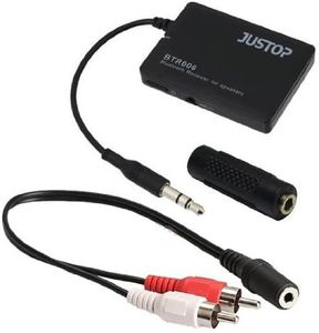 JUSTOP BTR006 Bluetooth Wireless Stereo Audio Receiver With 3.5MM Jack, Universal Adapter For Speakers, Built-in Rechargable Battery, Audio Cable And 3.5mm Jack Joiner Adapter