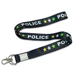 Police With Star Keychain Charm Black Rope Id Tag Long Fabric Lanyard