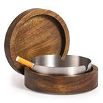 DDAJJAJ Wooden Ashtray with Lid for Smokers Stainless Steel Liner Ash Tray Windproof Durable Easy to Clean Cool Ashtrays for Indoor or Outdoor Use, Patio, Office & Home (Grey)