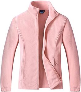 GIMECEN Women's Lightweight Full Zip Soft Polar Fleece Jacket Outdoor Recreation Coat With Zipper Pockets, Pink, X-Large