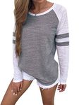 Famulily Women's Long Sleeve Baseball Tee Shirt Crew Neck Colorblock Striped Tops(Gray,Medium)