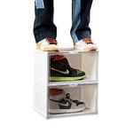 SNEAKARE Shoe Storage Organizer, Set of 2 White Heavy-Duty Sneaker Box, Stackable Storage Box with Magnetic Closure, Multipurpose Large Storage Box, Fits Size UK14, Plastic