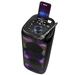 Intempo EE7515BLKSTKEU7 Bluetooth Karaoke Speaker - Party Stereo Speaker with Wired Microphone, Colour LED Changing Lights, Built-in Phone Stand, Wireless Range Up to 25m, Easy to Use Control Panel