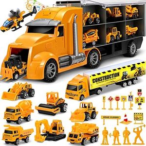lenbest Camion Carrier Auto Giocattolo - Set di camion di costruzione 11 in 1 Camion Carrier Piccole Auto - Regalo di compleanno per bambini ragazzi 3 anni