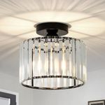 Rayofly Crystal Ceiling Lights Living Room, Modern Crystal Chandeliers Ceiling Light, Black Ceiling Light Fitting with Glass Lampshade, Flush Ceiling Lights for Bedroom, Kitchen, Hallway, Bathroom