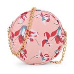 ADISA Women Girls Floral Print Round Sling Bag (Pink-Red)