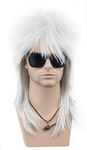 VGbeaty Men and Women Long Straight Silver Wig 70s 80s Rocker Punk Rock Disco Mullet Wig (Silver)
