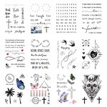Everjoy Realistic Temporary Tattoos - 16 Sheets, Inspirational Quotes, Live Laugh Love, Faith, Hope, Breathe, Boho, Butterfly, Heart, Cross, Infinity Tattoos