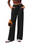 PINSPARK Winter Fleece Sweatpants for Women High Waisted Wide Leg Athletic Pants Loose Straight Active Pants with Pockets, Black, Medium