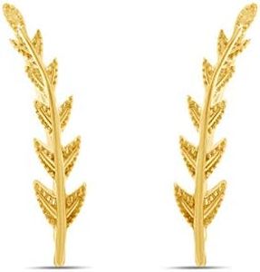 Ear Crawler Cuff Earrings 14k Yellow Gold Over Sterling Silver Ear Climber Studs Olive Leaf