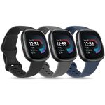 3 PACK Bands Compatible with Fitbit Sense 2 / Sense Bands/ Fitbit Versa 4/ Versa 3 Bands Women Men, Classic Soft Silicone Straps for Fitbit Sense 2 / Sense / Versa 4 / Versa 3 Smart Watch (Abyss Blue/Dark Gray/Black,Large)