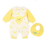 Bold N Elegant Cute Cartoon Print Newborn Cotton Full Sleeve Soft Warm Footless Baby Romper Onesie Buttoned Bodysuit with Detachable Bib for Infant Baby Boys Girls (Yellow, 0-6 Months)