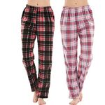 iceBoo Women's Pyjama Bottoms - Fleece Pyjamas for Women, Check Plaid, Side Pockets, Elasticated Waist with Drawstring - Pyjama Bottoms Womens, Ladies Lounge Wear (Pack of 2)(LP55/56), 12/14