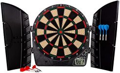 Franklin Sports Electronic Dart Board Set - Soft Tip Electric Dartboard with Digital Scoreboard + Cabinet - Adult Soft Tip Electronic Dart Board + Darts Set - (6) Darts Included - FS3000