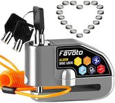 Favoto Alarm Disc Lock, 3 Keys and 18 Batteries (5-Year Availability), 110 dB Waterproof Anti-Theft Security Brake Padlock, 7mm Lock Pin with Reminder Cable, Fit for Motorcycle E-Bike Bicycle Scooter