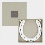 East of India White Porcelain Lucky Horseshoe Good Luck Just Married Gift Boxed (Just Married)