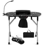 Safstar 35-inch Portable Nail Table, Folding Manicure Table Nail Station W/Electric Dust Collector, Bendable LED Table Lamp, Carry Bag, 4 Lockable Wheels, Portable Nail Desk for Nail Tech (Black)