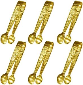 6PCS Mini Serving Tongs, 4Inch Rose Stainless Steel Sugar Cube Tongs, Sliver Small Ice Tongs for Tea and Coffee Party, Appetizers, Desserts by Sunenlyst (6PCS Gold)