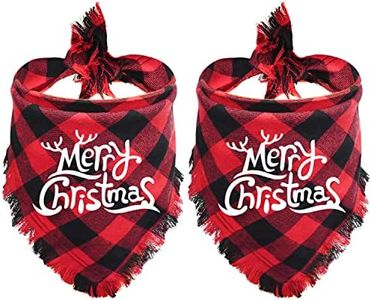 Malier 2 Pack Dog Bandana, Christmas Classic Buffalo Plaid Pattern with Tassels Edges, Pets Scarf Triangle Bibs Kerchief Bandana Costume Accessories for Small Medium Large Dogs Cats