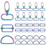 Tudomro 30 Pcs Rainbow Swivel Hook Claw Clasp 10 pcs Key Chain Swivel Hook 10 pcs D Rings and 10 pcs Tri Glide Slide Buckle(Colorful)