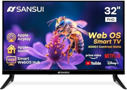 SANSUI 32 inch FHD Smart WebOS TV | Frameless Screen with chromecast Built in | 4000:1 Contrast Ratio|WebOS Hub with 2×8W Speakers & Apple HomeKit & Live TV| Support Airplay & WiFi & Bluetooth 5.2