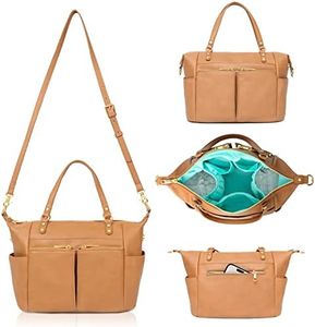 Mominside Small Diaper Bag Tote , Mini Diaper Bag Purse with 13 Pockets, Leather Crossbody Diaper Bag, Diaper Clutch Diaper Bag Organizers, Travel Baby Bag for Women Girls, 2 Insulated Pockets, Biscuit