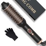 38mm Double PTC Thermal Brush, Ceramic Curling Brush, Hot Brush Volumizing Heated Brush Curling Iron, Double Voltage Travel Curling Brush, LCD Display 10 Temps 120-210℃ Heated Round Brush