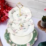 Vigneto Victorian Green Three Tier Dessert Stand, Cupcake Display and Cake Stand, Detachable Serving Dessert Tower | Finest Premium Porcelain