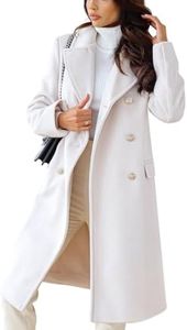 CHARTOU Women's Winter Jacket Double-Breasted Wool Blend Warm Long Trench Coat, White, Small